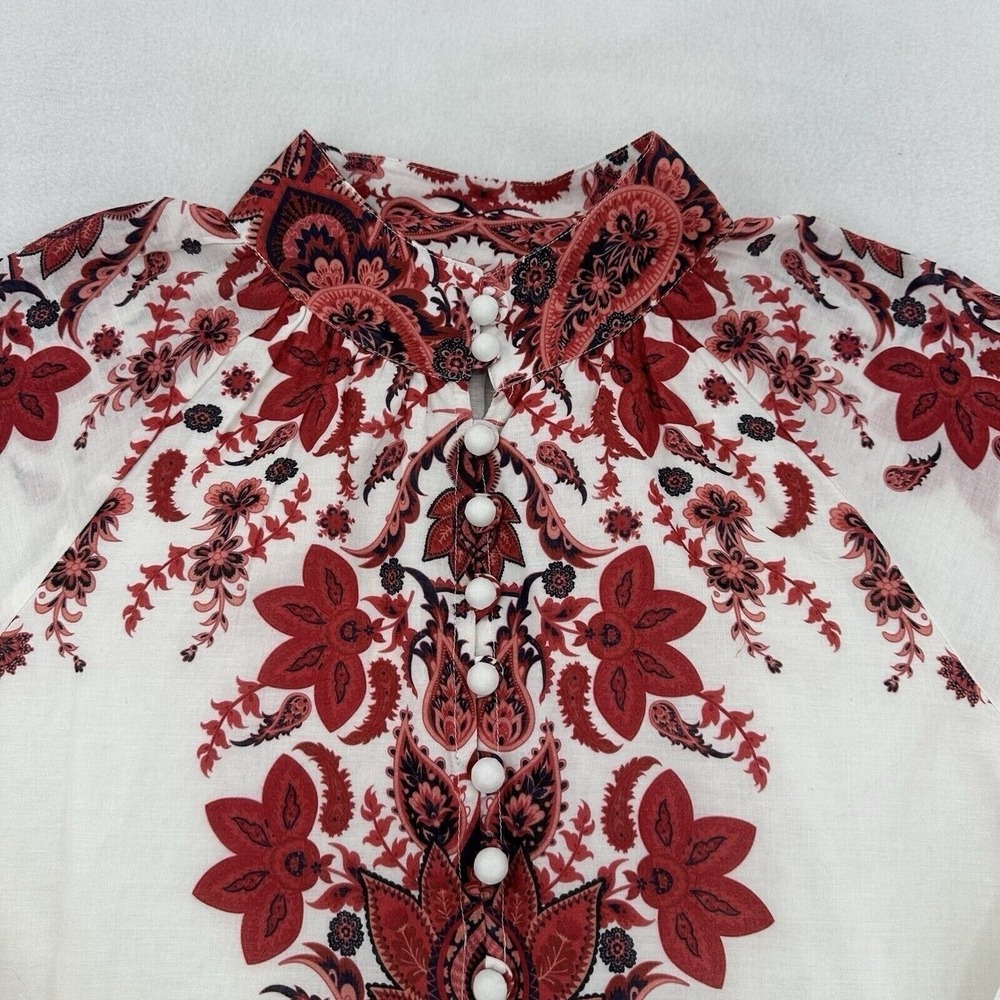 Soft Surroundings S White Red Floral Paisley Cotton Button Blouse Top Boho Y2K - Picture 2 of 8